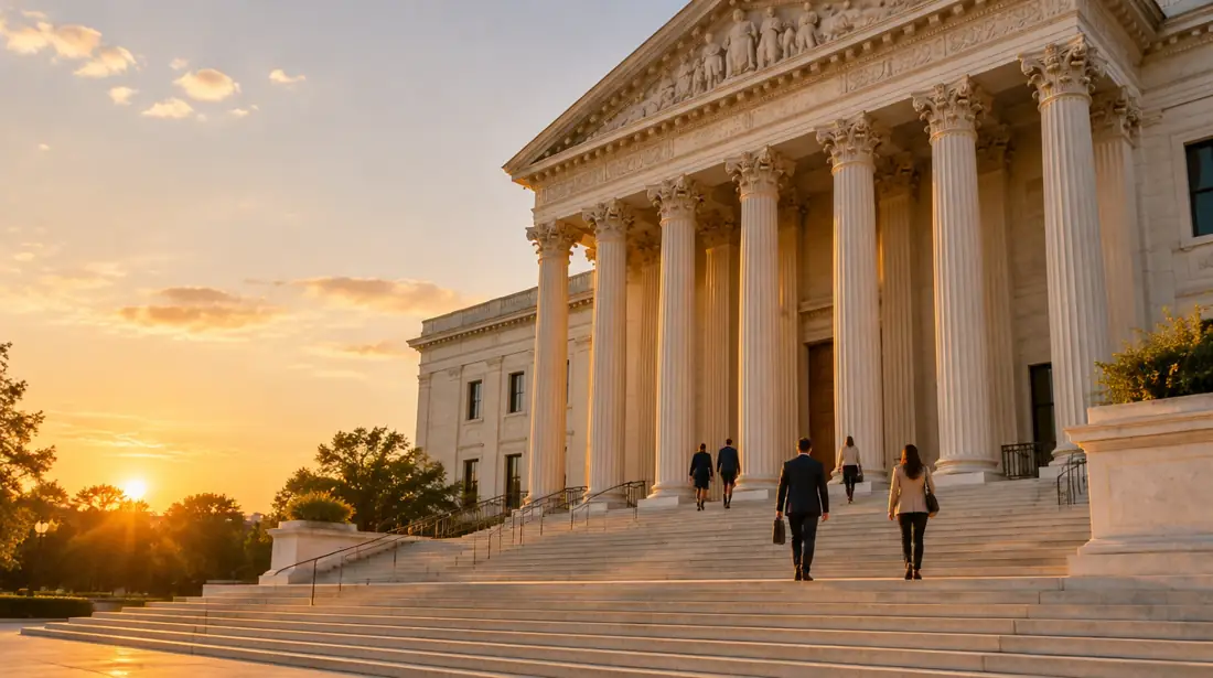 Default — courthouse steps at golden hour