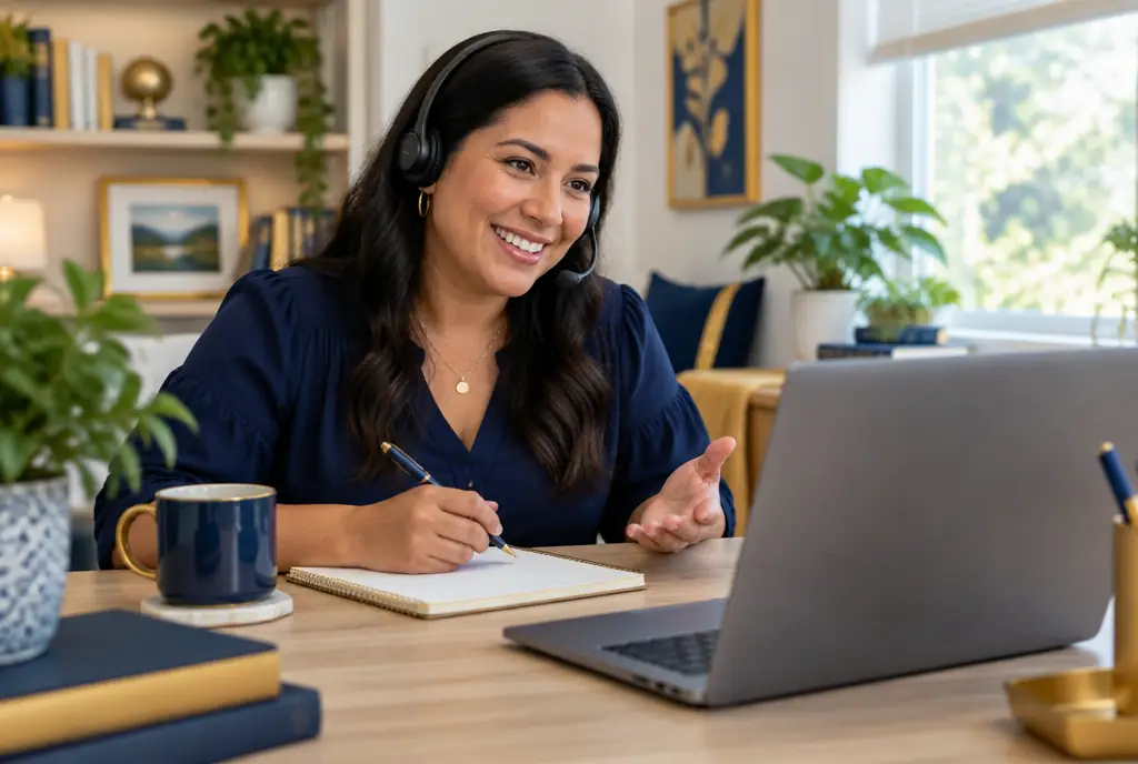 Answer — an educator on a video call
